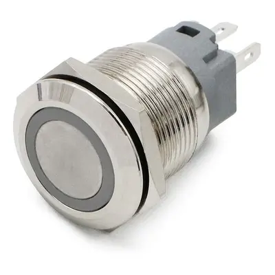 Spínač kovový s aretací, stříbrný, průměr 21mm, IP67 Zelená 110-220V AC