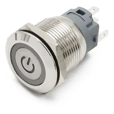 Spínač kovový bez aretace, symbol ON/OFF, stříbrný, průměr 21mm, IP65 Žlutá 12V-24V DC