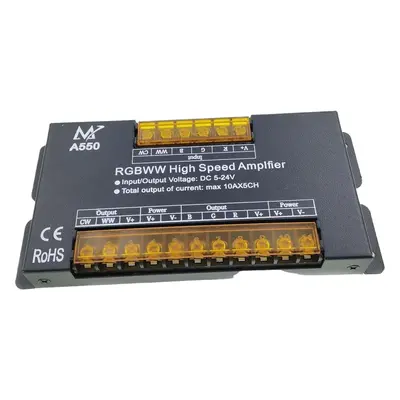 Zesilovač pro RGBWW LED pásky, 5x10A, 5V-24V