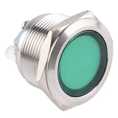 LED kontrolka kovová, průměr 25mm, montážní průměr 22mm 12 V DC Zelená