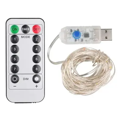 Řetěz LED kapkový 10 metrů, IR ovladač, USB 5V Žlutá