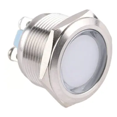 LED kontrolka kovová, průměr 25mm, montážní průměr 22mm 12V DC Bílá