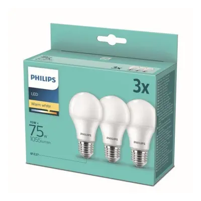 Philips LED žárovka E27, 10W, sada 3ks, 1055lm, 2700K