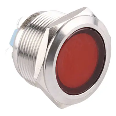 LED kontrolka kovová, průměr 25mm, montážní průměr 22mm 12 V DC Červená