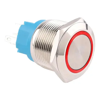 Spínač kovový s aretací, stříbrný, průměr 25mm, IP67 Červená 12V-24V DC