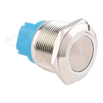 Spínač kovový s aretací, stříbrný, průměr 25mm, IP67 Bílá 12V-24 V DC