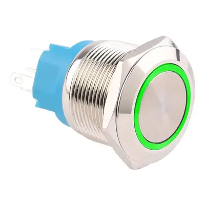 Spínač kovový s aretací, stříbrný, průměr 25mm, IP67 Zelená 12V-24 V DC