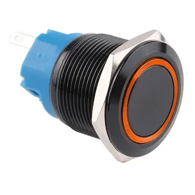 Spínač kovový s aretací, černý, průměr 25mm, IP67 Žlutá 12V-24V DC