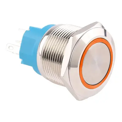 Spínač kovový s aretací, stříbrný, průměr 25mm, IP67 Žlutá 12V-24V DC