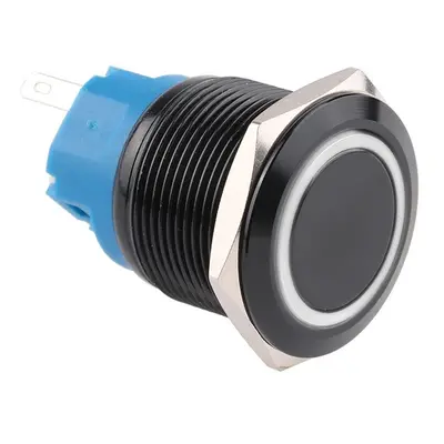 Spínač kovový s aretací, černý, průměr 25mm, IP67 Bílá 12V-24V DC