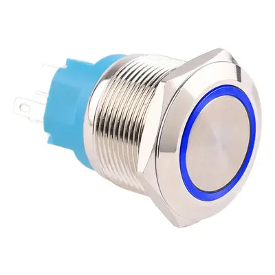 Spínač kovový s aretací, stříbrný, průměr 25mm, IP67 Modrá 110-220V AC