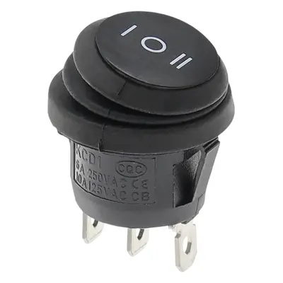 Kolébkový vypínač kulatý KCD1, ON-OFF-ON, IP65, 250V/6A