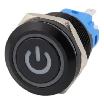 Spínač kovový bez aretace, symbol ON/OFF, černý, průměr 21mm, IP65 Zelená 12V-24 V DC