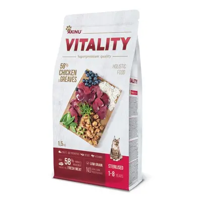 Akinu Akinu VITALITY Kuřecí & škvarky granule krmivo pro sterilizované kočky 1,5 kg