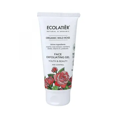 ECOLATIER - Exfoliační gel na obličej - všechny typy pleti - organická Divoká růže, 100 ml