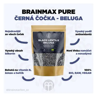 BrainMax Pure Čočka - černá Beluga, BIO, 500 g