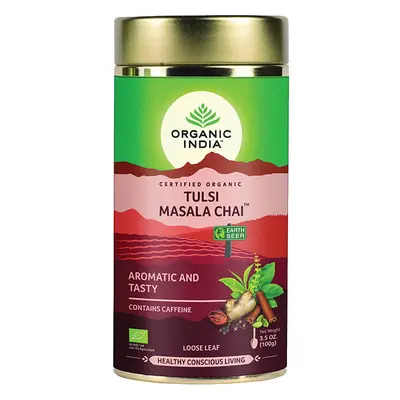 Organic India Organic Indie Tulsi Masala Chai sypaný čaj energie, vitalita, trávení kofein 100 g