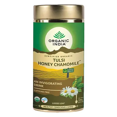 Organic India Tulsi Honey Chamomile Bazalka, med a heřmánek sypaný čaj obranyschopnost, vitalita