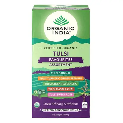 Organic India Organic Indie Tulsi Favourites Assortment porcovaný čaj 25 sáčků (25 x 1,8 g)