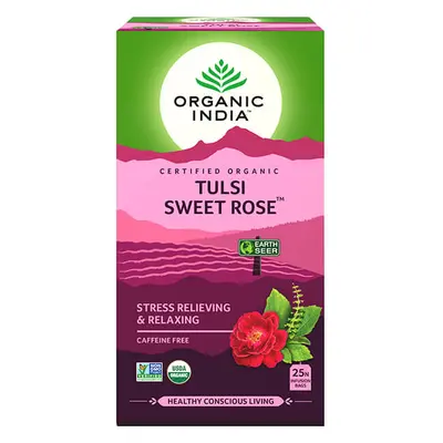 Organic India Organic Indie Tulsi Sweet Rose porcovaný čaj zklidnění, stres, relax 25 sáčků (25 