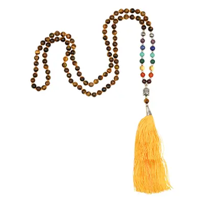 Bodhi Yoga Bodhi Mala náhrdelník Chakra Tigří oko se žlutým střapcem, 108 korálků