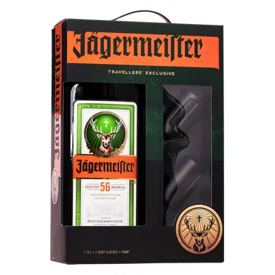 Jägermeister 35% 1,75l (dárkové balení s pumpou a 2 skleničkami)