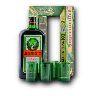 Jägermeister 35% 0.7L (dárkové balení s 4 skleničkami)