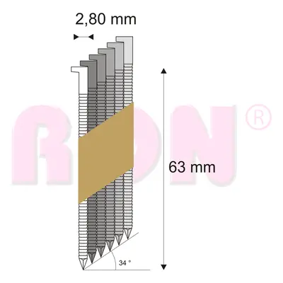 Hřebíky CHN, D hlava pásek papír 34° 2,8/63 konvex RON, 4000 ks