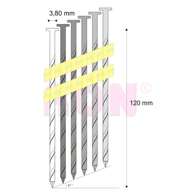Hřebíky RB pásek plast 21° 3,8/120 kroucené RON, 1000 ks