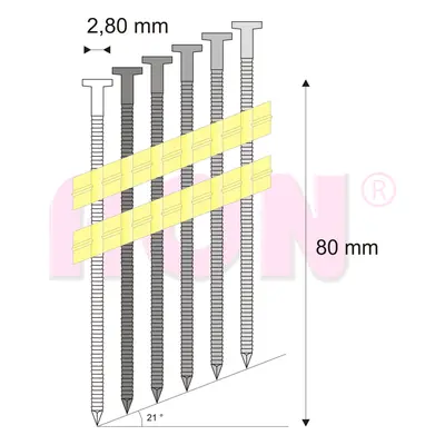 Hřebíky RB pásek plast 21° 2,8/80 konvex RON, 2400 ks