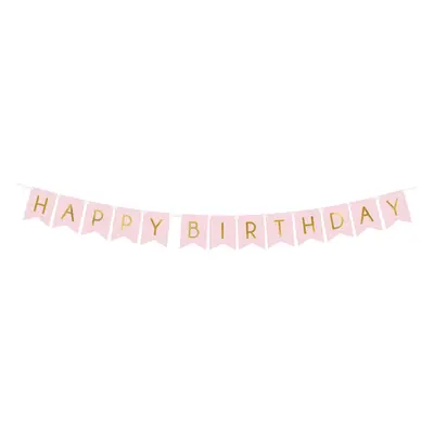 PartyDeco Banner - Happy Birthday světle růžový x cm