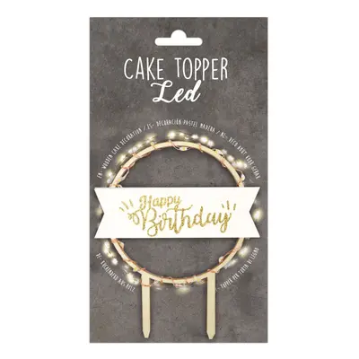 Cakesupplies Dřevěný zápich na dort LED - Happy Birthday