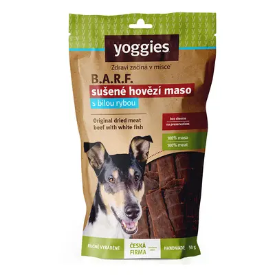 Yoggies sušené hovězí maso s rybou pro psy, (proužky) 50g