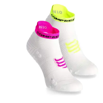 Běžecké ponožky Compressport Pro Racing Socks v4.0 Run Low - white/safe yellow/neo pink