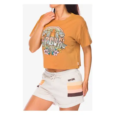 Bavlněné tričko dámské Rip Curl Block Party Crop Tee - light brown