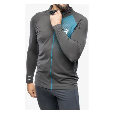 Mikina s kapucí Compressport 3D Thermo Seamless Hoodie Zip - black/magnet mosaic blue