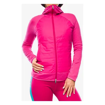 Hybridní bunda dámská Icebreaker Merino Quantum Hybrid LS Zip Hoodie - pink/tempo