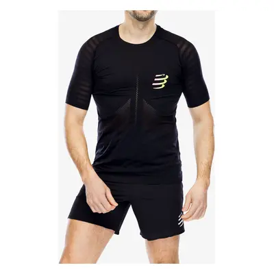 Běžecké triko Compressport Racing SS T-Shirt - black/safe yellow