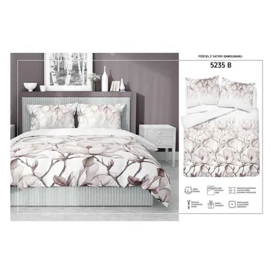 Detexpol Povlečení HOME SATIN Magnolie hnědá, bílé 5235B