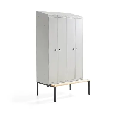 Šatní skříňka CLASSIC COMBO, 2 sekce, 4 boxy, 2290x1200x550 mm, lavice, šedé dveře