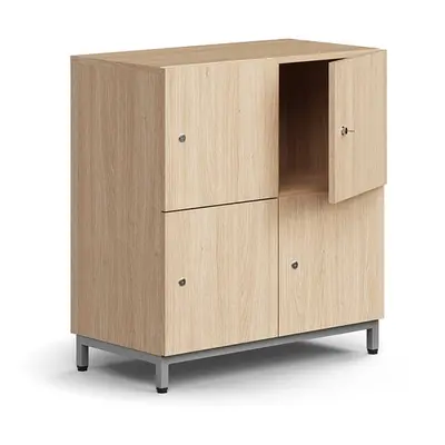 Skříň QBUS, 4 uzamykatelné boxy, nohy, 868x800x420 mm, stříbrná, dub