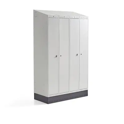 Šatní skříňka CLASSIC COMBO, 2 sekce, 4 boxy, 2050x1200x550 mm, sokl, šedé dveře