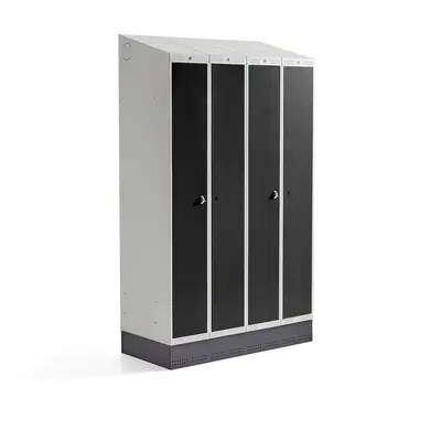 Šatní skříňka CLASSIC COMBO, 2 sekce, 4 boxy, 2050x1200x550 mm, sokl, černé dveře