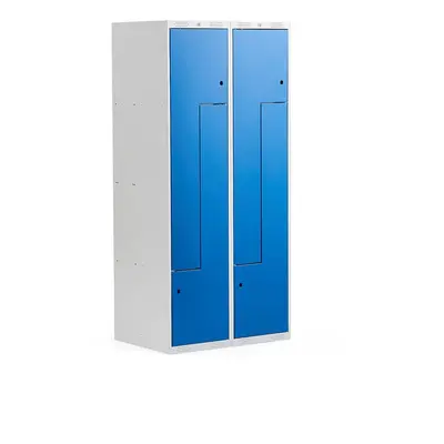 Šatní skříňka CLASSIC Z, 2 sekce, 4 boxy, 1800x800x500 mm, kovové dveře, modré