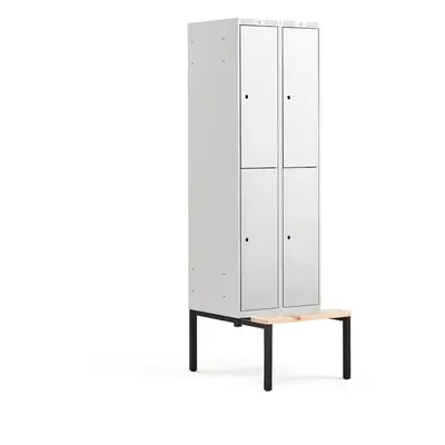 Boxová šatní skříň CLASSIC, s lavicí, 2 sekce, 4 boxy, 2120x600x550 mm, šedé dveře