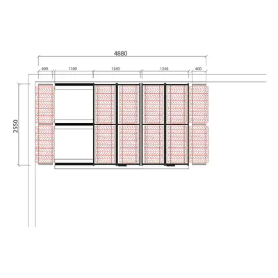 Posuvné regály na pneumatiky - sestava, cca 12,5 m², 180 pneu, 4880x2550 mm