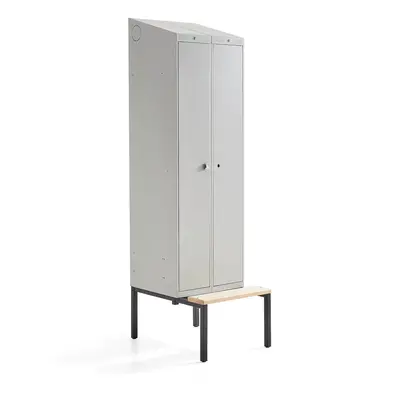 Šatní skříňka CLASSIC COMBO, 1 sekce, 2 boxy, 2290x600x550 mm, lavice, šedé dveře