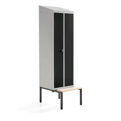 Šatní skříňka CLASSIC COMBO, 1 sekce, 2 boxy, 2290x600x550 mm, lavice, černé dveře