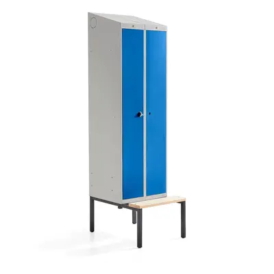 Šatní skříňka CLASSIC COMBO, 1 sekce, 2 boxy, 2290x600x550 mm, lavice, modré dveře