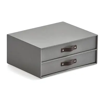 Zásuvkový box TIDY, 2 zásuvky, 255x330x145 mm, šedý s koženými úchytkami